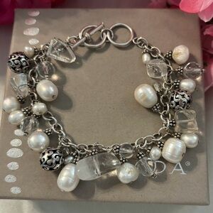 Silpada Rare Hostess Cha~Cha Beaded Sterling Silver, Pearl and Quartz Bracelet